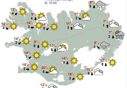 Hiti 12 til 22 stig og hlýjast sunnanlands