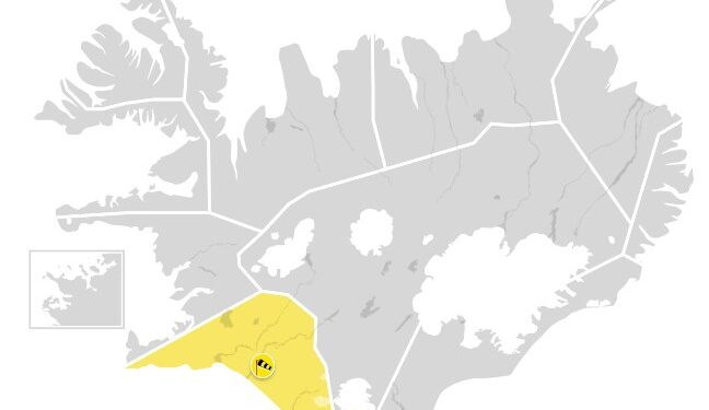 Gul viðvörun – Yfir 30 m/s. í hviðum