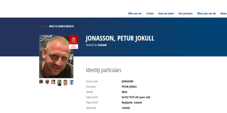 Interpol lýsir eftir Pétri Jökli Jónassyni