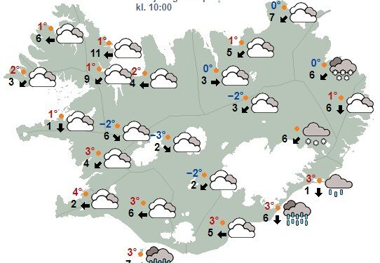 Hiti 0 til 6 stig, en vægt frost á Norðausturlandi