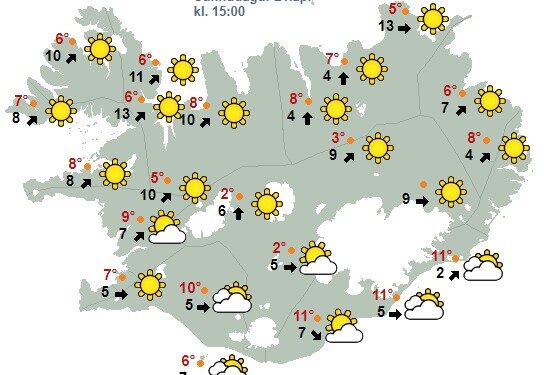 Allt að tíu stiga hiti um helgina