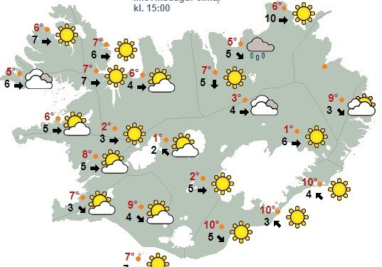 Háþrýstisvæði á Grænlandshafi og lægð fyrir norðan land