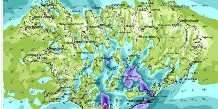 Gul viðvörun vegna veðurs: Suðurland, Suðausturland og Miðhálendi