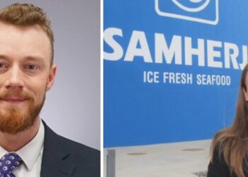 Þórólfur Júlían Dagsson og Heiðrún Lind talskona samtaka fyrirtækja í sjávarútvegi (LÍÚ)