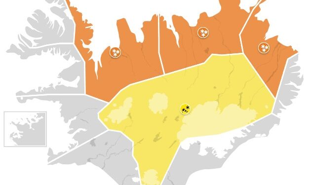 Appelsínugular viðvaranir – líkur á slyddu eða snjókomu