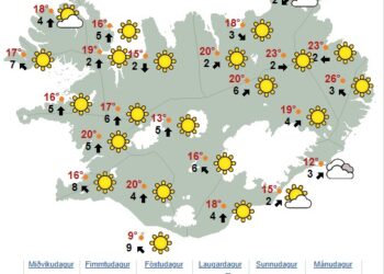 Allt að 26 stiga hiti