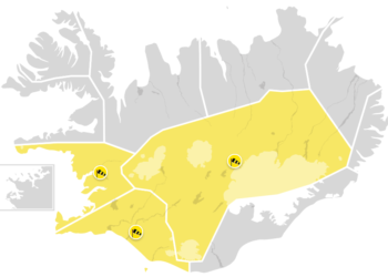 Gul viðvörun vegna veðurs: Suðurland, Faxaflói og Miðhálendi