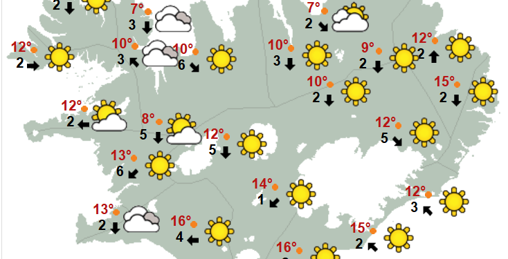 Hiti 12 til 19 stig – Lægð nálgast úr suðri