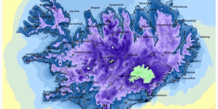 20 stiga frost í kvöld og nótt – ,,líklegt að frostið nái 20 stigum“