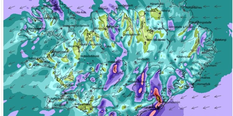 Suður af Reykjanesi er víðáttumikil lægð